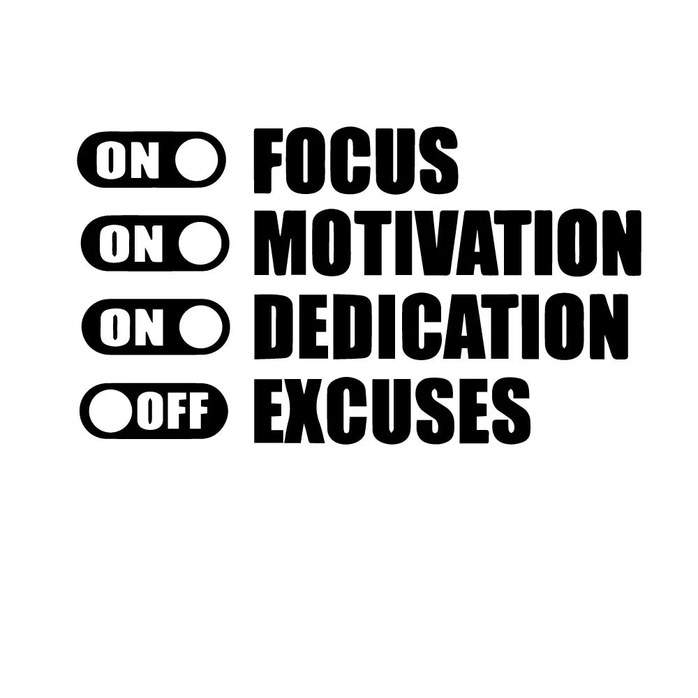 Focus On Motivation On Excuses Off Gym Motivation Quote Fitness Wall Sticker Home Decor Living Room Bedroom Vinyl Art Wall Decal