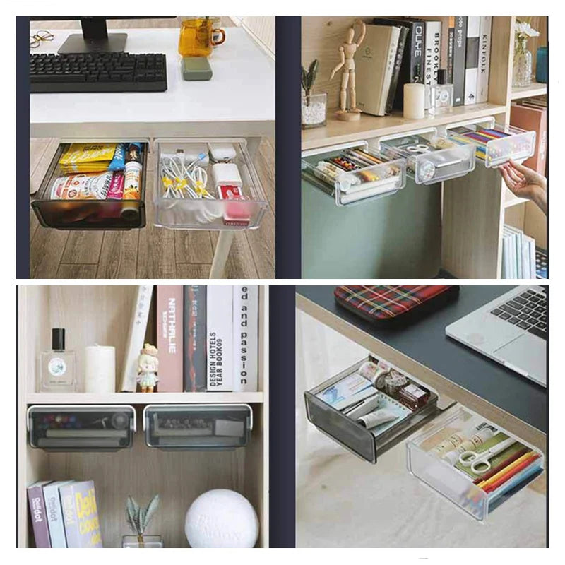Self Stick Pencil Tray Under Desk Drawer Organizer Table Sundries Storage Box Self-adhesive Hidden Office Stationery Organizers